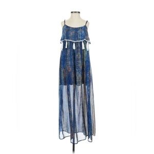 Lord & Taylor Design Lab Blue Boho Tassel Maxi Dress Sz XS Sheer Festival Flowy